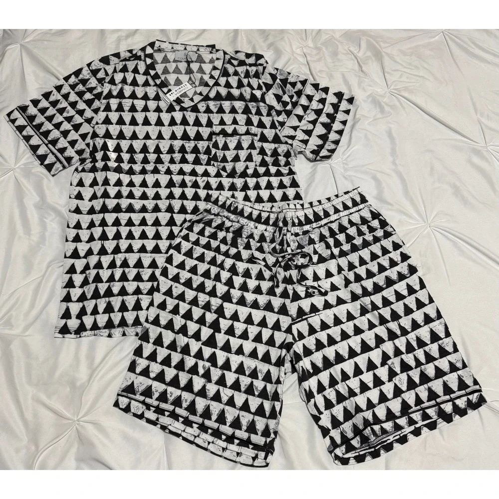 Cosabella Men's‎ Designer Pajama Set Black White Geometric Print L